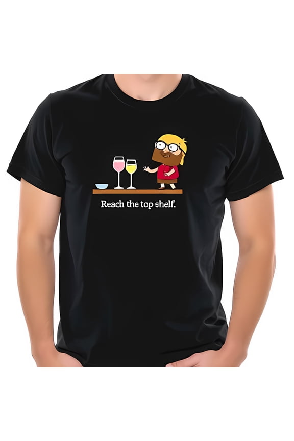 Whimsical Bearded Man Reaching for Glasses - Funny Cotton Short Sleeve T-Shirt