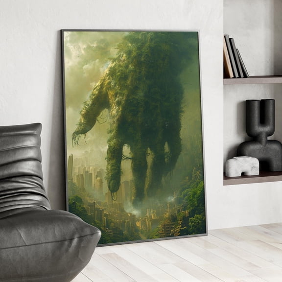 Whimsical Big Hand Monster Wall Art Print Unique Botanical Destroyer Hand Print Green Gigantic Hand Poster Quirky Man Cave Deco , Poster Print Only