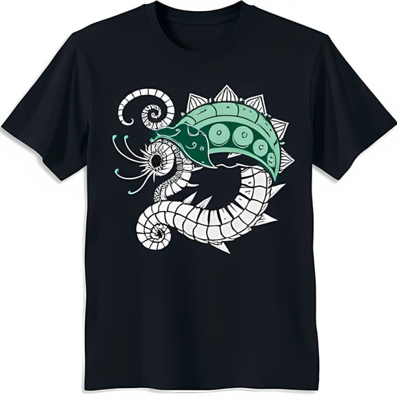 Whimsical Bioluminescent Sea Creature T-Shirt Blue with Intricate Design