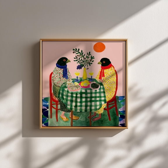 Whimsical Bird Dinner Eclectic Folk Style Animal Dining Poster Unframed Paper Print
