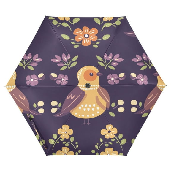 Whimsical Bird Pattern Folding Umbrella UV50+ Waterproof Sun Protection Auto Open Close Compact Fiberglass Frame