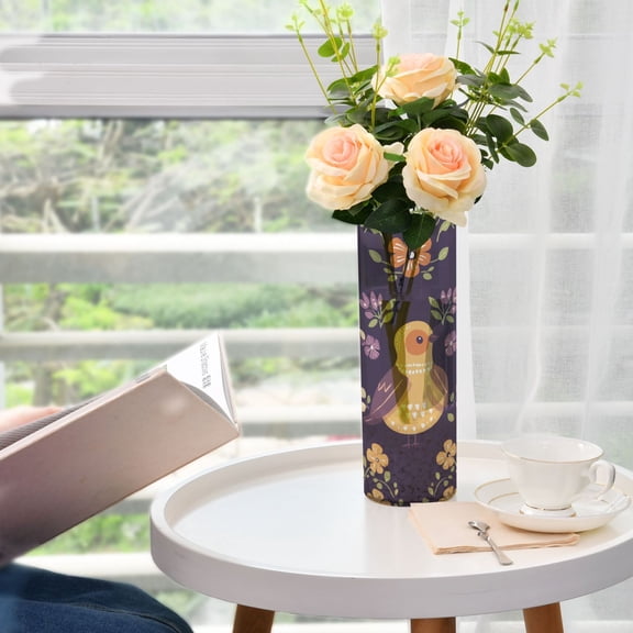 Whimsical Bird Pattern Plastic Vase 11.8'' x 3.9'' Transparent Non Breakable Decorative for Family