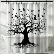 Whimsical Bird Sanctuary Shower Curtain Elegant Tree of Life Design for Bathroom Decor Unique NatureInspired Bathroom Accessory