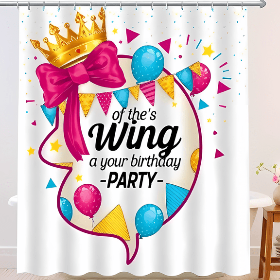 Whimsical Birthday Shower Curtain with Colorful Crown & Bunting - Fun Party Decor