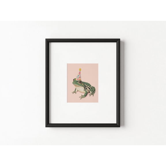 Whimsical Birthday Toad Gouache Pastel Party Hat Green Frog Wall Decor Background