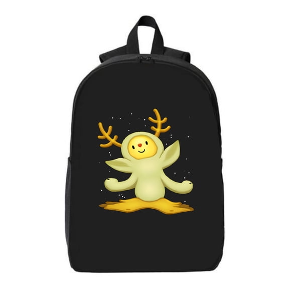Whimsical Black Backpack with Cartoon Character - Yellow Creature in Green Hoodie Fits 15 " Laptop & iPad Perfect for College & Travel