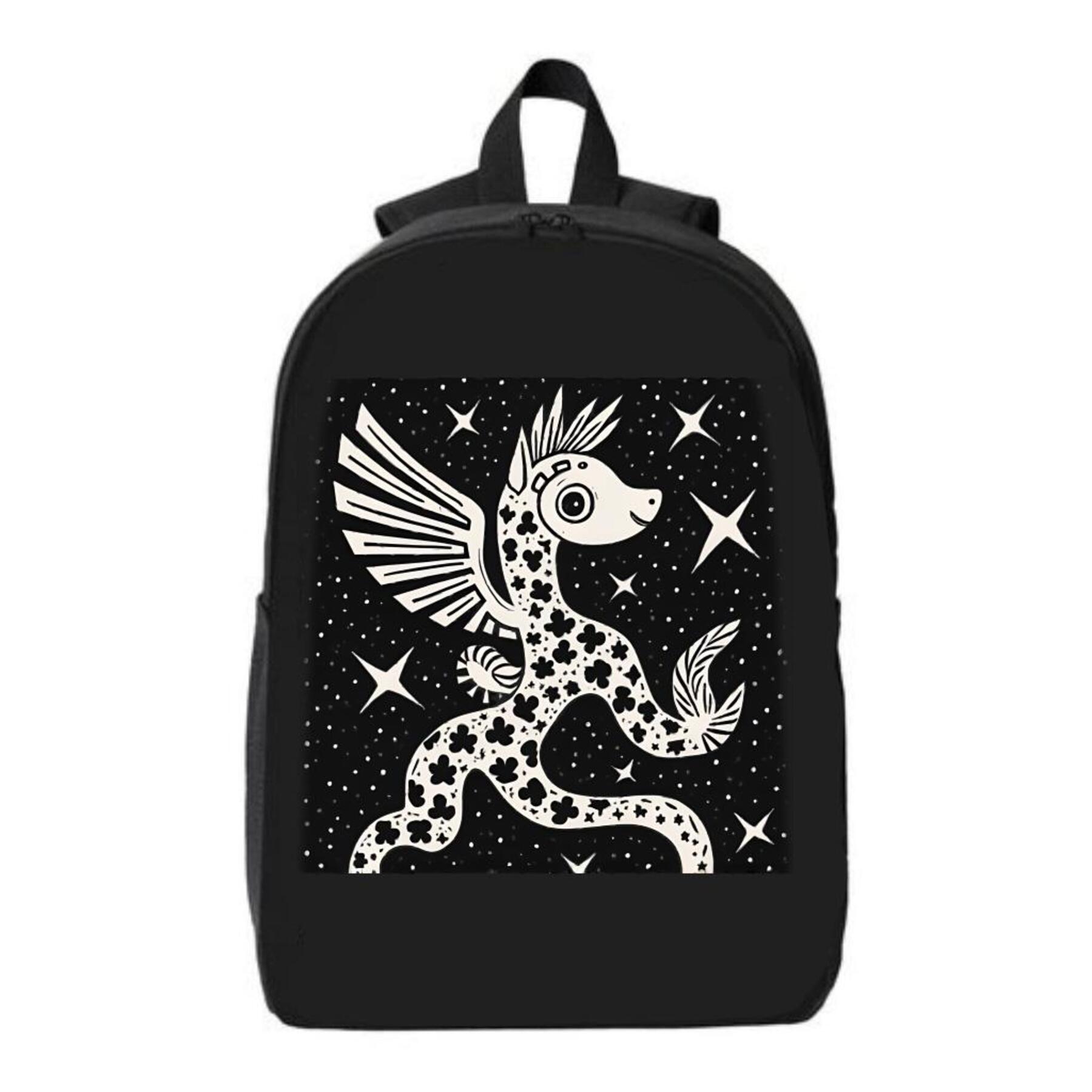 Whimsical Black Backpack with Mythical Dragon - Design Durable School ...
