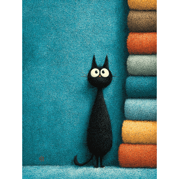 Whimsical Black Cat Toilet Paper Canvas Print, Blue Hue Playful Animal Art, Multi-Room Bathroom Bedroom Wall Decor