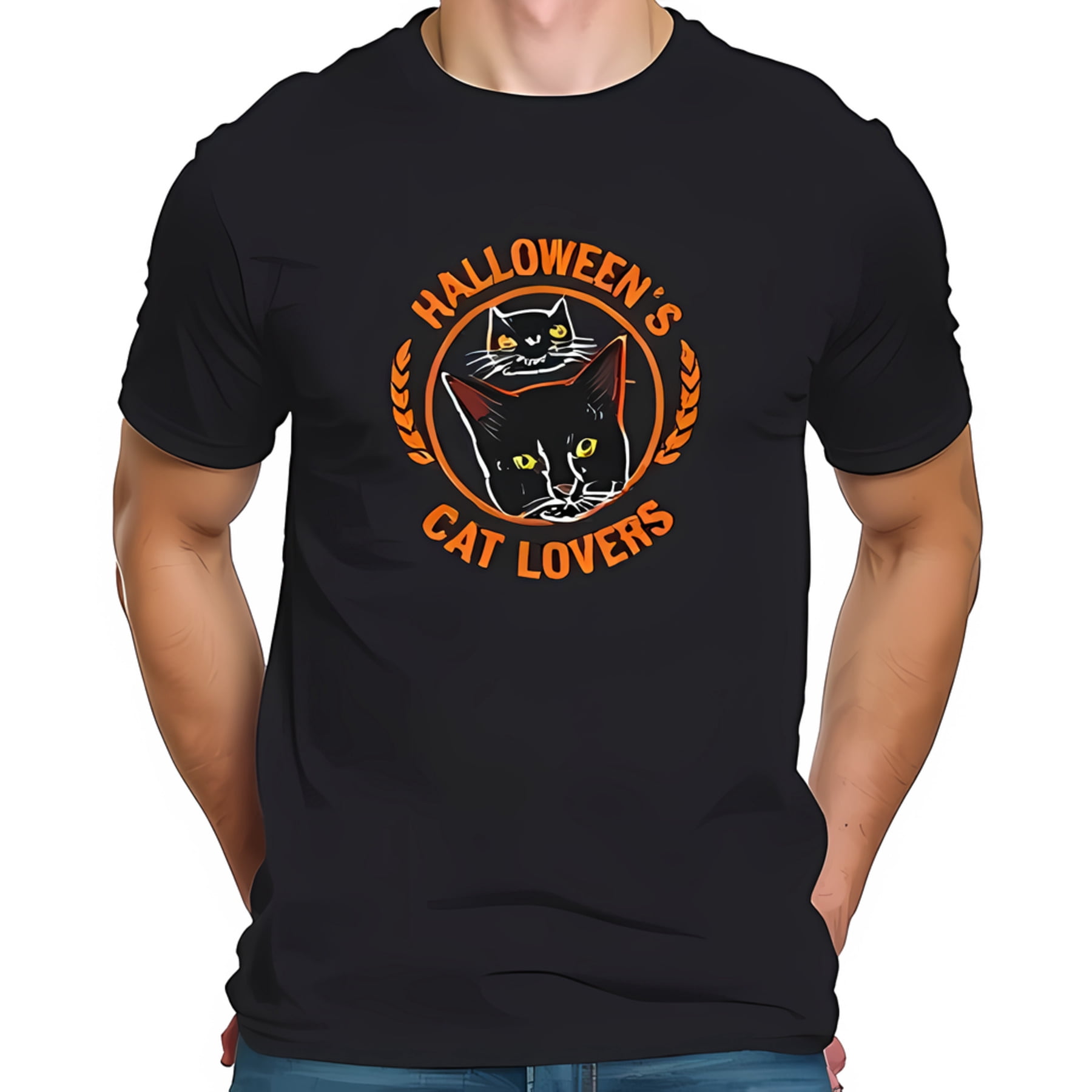 Black Cat Print Short Sleeve T-Shirt YLS0203