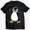 thumbnail image 1 of Whimsical Black T-Shirt with Cartoon Penguin in Glasses Cheerful Graphic Design, 1 of 5