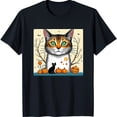 thumbnail image 1 of Whimsical Black T-Shirt with Colorful Cat Tree Pumpkins & Leaves Design, 1 of 5