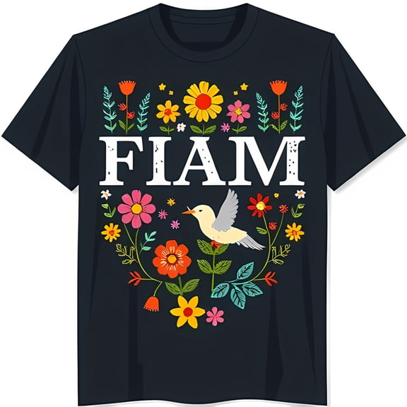Whimsical Black T-Shirt with Colorful Floral Design & 'FIAM' Graphic