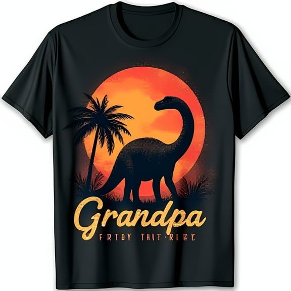 Whimsical Black T-Shirt with Golden 'Grandpa' Graphic & Sunset Design