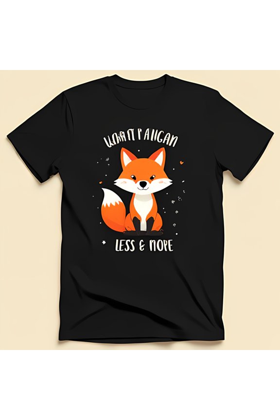Whimsical Black T-Shirt with Happy Cartoon Fox Graphic & Cute Hearts