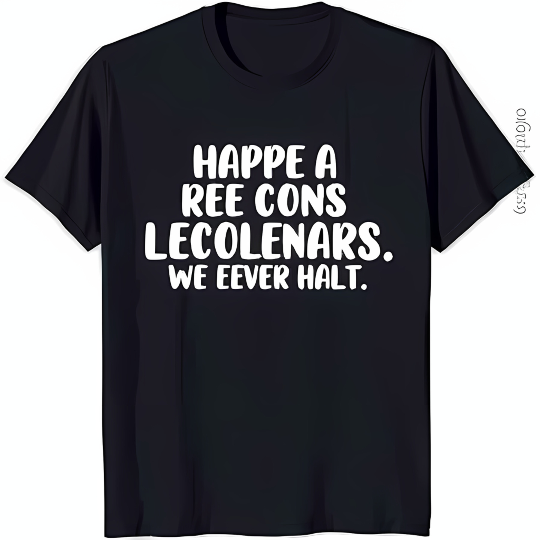 Whimsical Black TShirt with Playful White Phrase 'Happe a Ree