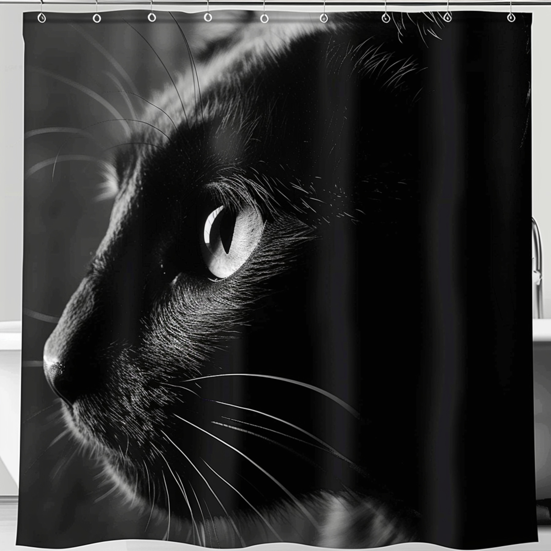 Whimsical Black and White Cat Portrait Shower Curtain Captivating Water ...