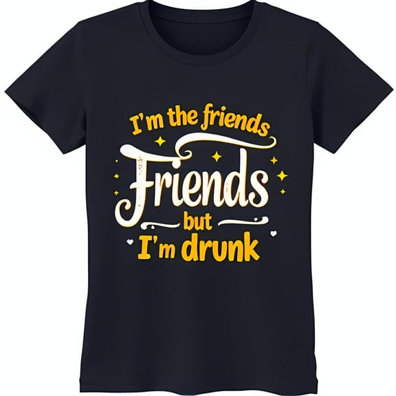 Whimsical Blue T-Shirt with 'I'm the Friends Friends but I'm Drunk' Graphic & Stars