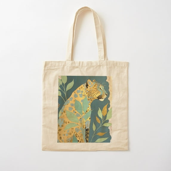 Whimsical Boho Botanical Jaguar Cotton Tote Bag Canvas Tote Bag, Family Gift For Mother, Her
