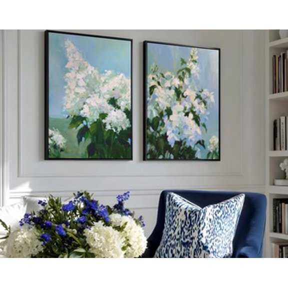 Whimsical Botanical Hydrangea Hamptons Coastal Cottagecore Southern Grandmillennial Bedroom Painting Poster, Set 2, Poster Only