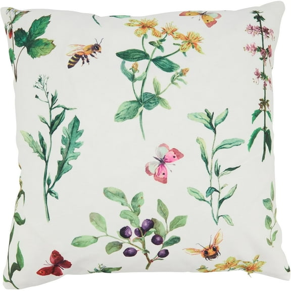 Whimsical Bumble Bee Floral Outdoor Pillow with Poly Fill