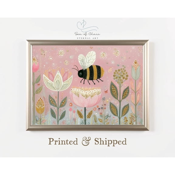 Whimsical Bumble Bee Nursery Wall Art Poster Kids Room Decor, 8x12 UNFRAMED