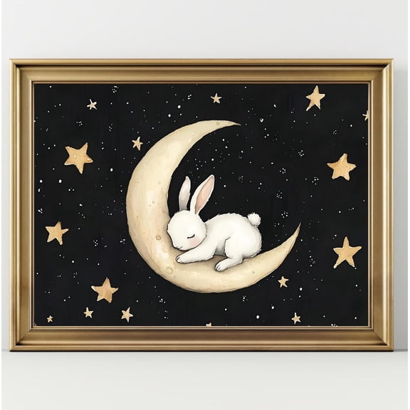 Whimsical Bunny Moon Poster Cute Nursery Decor, Kids Room Art, Celestial Wall Art, Gift For Animal Lovers, Easter Decoration, Unframed Poster Size 16x24