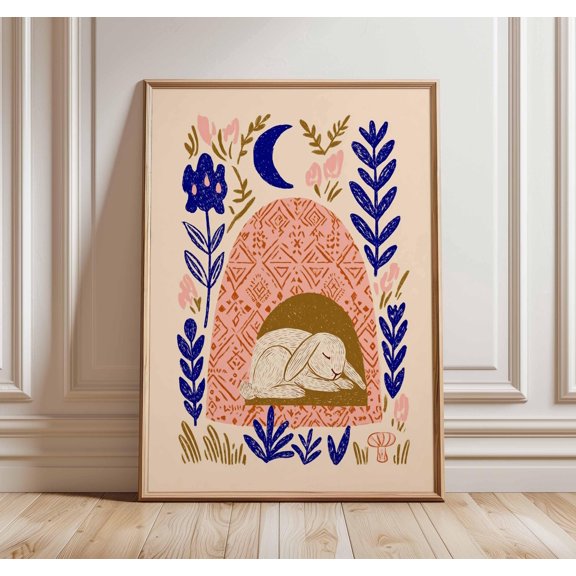 Whimsical Bunny Print, Woodland Nursery Decor, Rabbit Poster Only, Poster Only