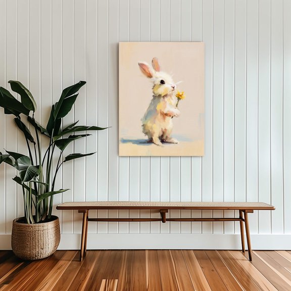 Whimsical Bunny Wall Art Print, Pastel Rabbit Nursery Decor, Poster Only