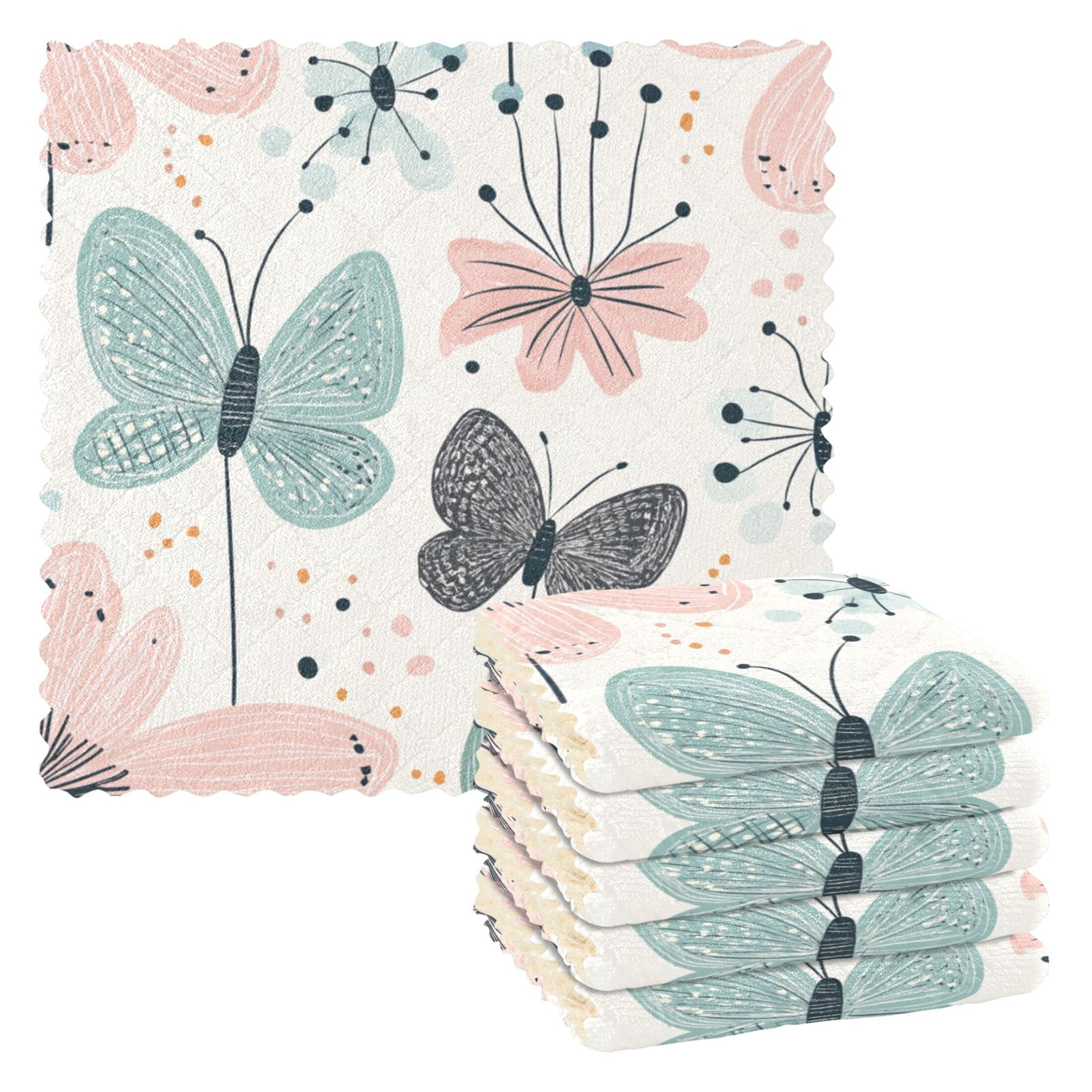 Whimsy Clean Whimsical Butterfly Art 6 Pack Kitchen Cleaning Cloths 11'' x 11 ...