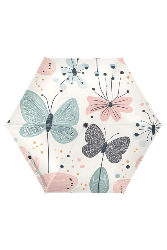 Whimsical Butterfly Art Folding Umbrella UV50+ Waterproof Sun Protection Auto Open Close Compact Fiberglass Frame
