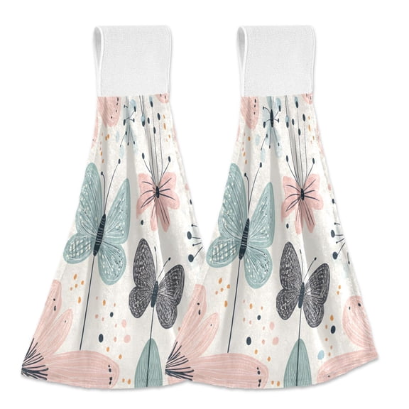Whimsical Butterfly Art Hand Towels 2 Pack Quick Drying Home Storage Kitchen Towel Hooks Dish Cloths 14''x18''