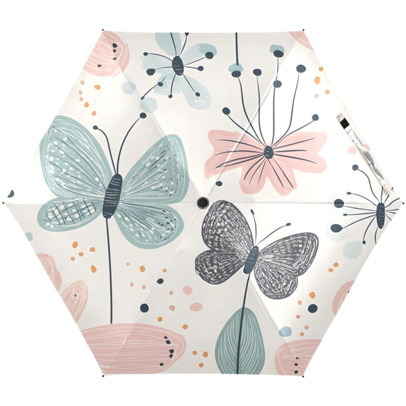 Whimsical Butterfly Art Umbrellas for Sun Auto Open Close UV50+ Waterproof 5-Fold Compact Fiberglass Frame