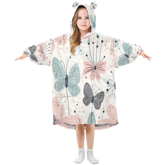Whimsical Butterfly Art Wearable Blankets Hoodie Oversize Sherpa Wearable Soft Blanket Warm Cozy 3-14 Age
