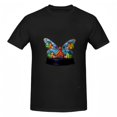 thumbnail image 1 of Signetis Unisex Whimsical Butterfly Houses Graphic Tee, Black, Short Sleeve, 1 of 9