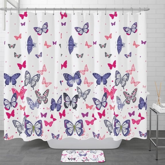 Whimsical Butterfly Shower Curtain in Purple & Pink with Polka Dots - Cheerful Bathroom Decor