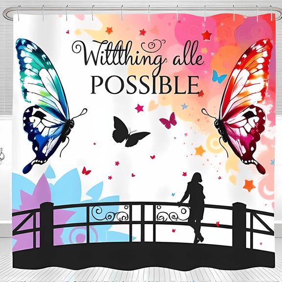 Whimsical Butterfly Shower Curtain with Inspirational Quote - Colorful Pastel Design for a Cheerful Bathroom Decor