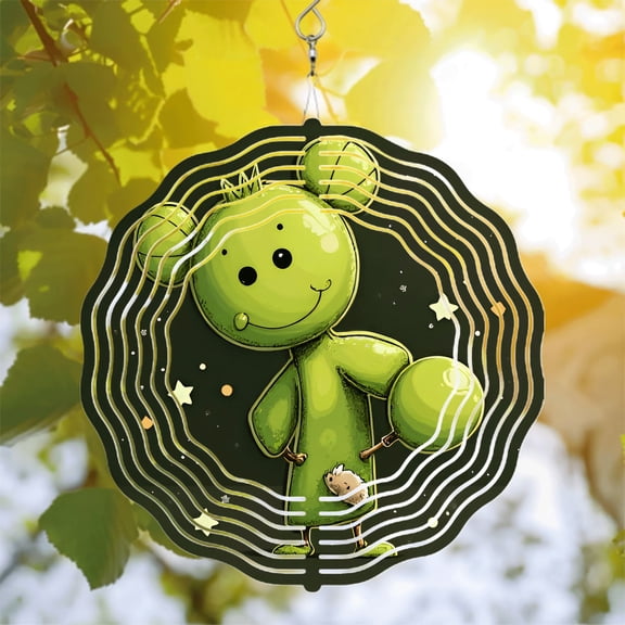 Whimsical Cactus Crown Metal Wind Spinner - Playful Celestial Design with Stars & Wavy Lines for Yard & Garden Decor