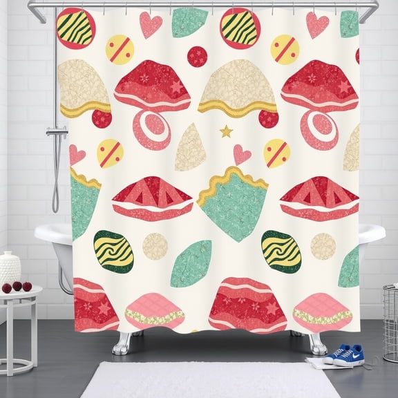 Whimsical Candy-Inspired Shower Curtain with Gold Accents - Bright & Cheerful Design