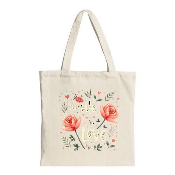 Whimsical Canvas Tote Bag with Pink Roses & ' Love is Love ' - Perfect for Shopping Travel & Parties - Eco-Friendly & Stylish