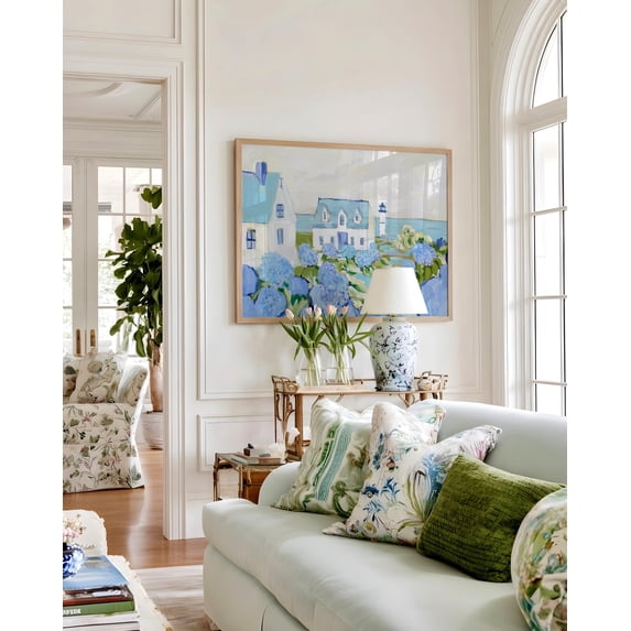 Nantucket Library Whimsical Cape Cod Lighthouse Blue Hydrangea Coastal Nantucket Beach ...