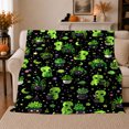 thumbnail image 1 of Whimsical Cartoon Aliens in a Botanical Garden, Warm Flannel Blanket for Sunroom and Reading Nook, Celestial Art Lovers Valentine's Day Gift, Playful Home Decor, 1 of 9