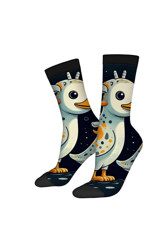 Whimsical Cartoon Bird Socks - 2 Pairs of Unisex Trendy Socks with Night Sky Design Colorful Patterns & Black Accents