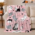 thumbnail image 1 of Whimsical Cartoon Cats Pink Playful, Playful Pet Portrait Pattern, Warm Flannel Blanket for Living Room and Reading Nook, Cat Lovers Friendship Gift, Pet Lover Home Decor, 1 of 9