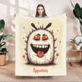 thumbnail image 1 of Whimsical Cartoon Creature Flannel Blanket - Soft Cozy Durable Design with Red Flowers & Stars - Perfect for Sofa Travel Bed, 1 of 7