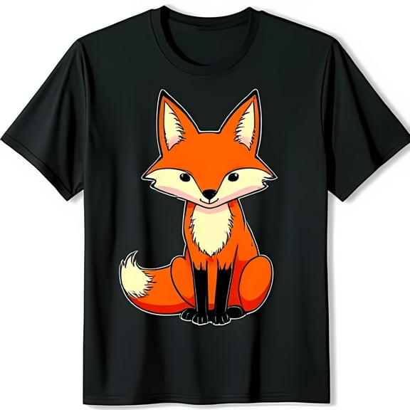 Whimsical Cartoon Fox Graphic on Black T-Shirt Fun & Charming Design