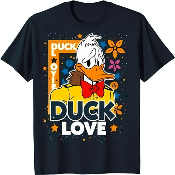 Whimsical Cartoon Graphic T-Shirt ' Love' Design on Black Tee