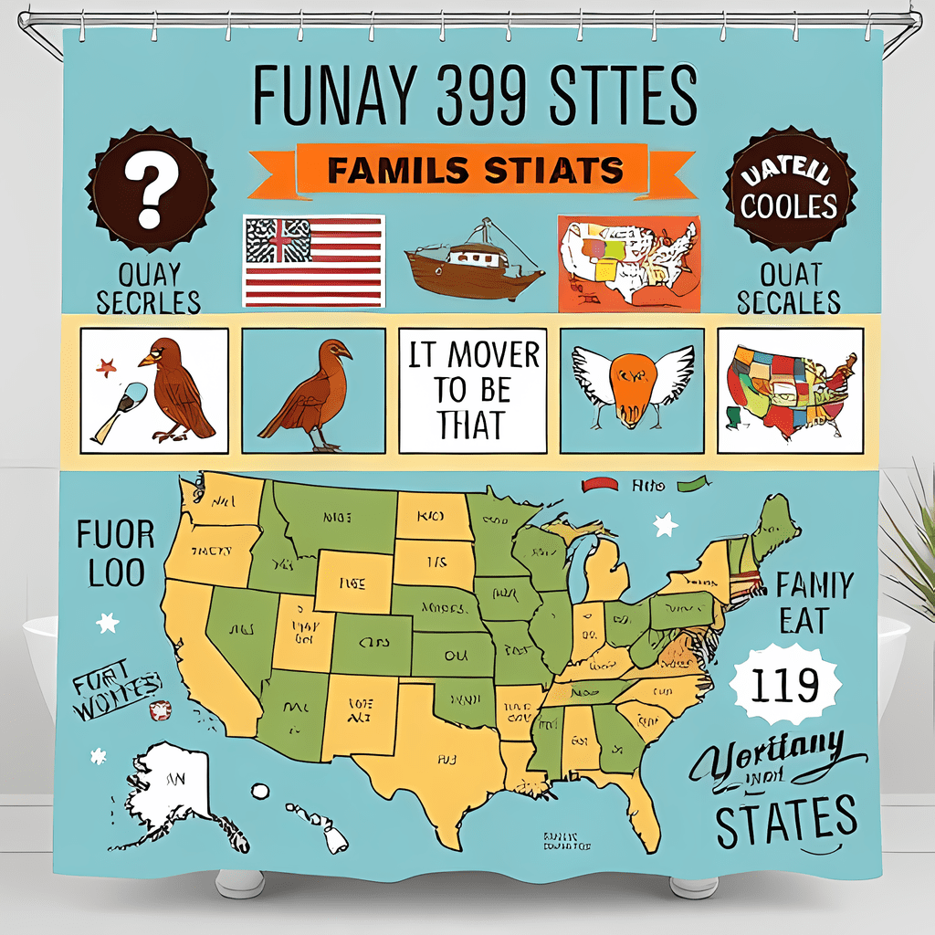 Humorous Map Whimsical Cartoon Map Shower Curtain - Light Teal with Humorous ...