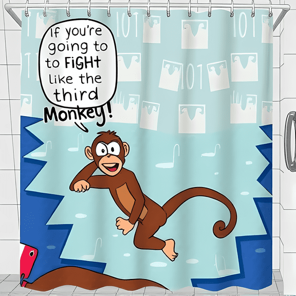 Whimsical Cartoon Monkey Shower Curtain - Design with Fun Speech Bubble - Perfect for a Playful Bathroom Decor