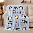 thumbnail image 1 of Whimsical Cartoon Penguins Winter Scene Cute, Festive Holiday Scene, Warm Flannel Blanket for Home Library and Reading Nook, Art Lovers Valentine's Day Gift, Playful Home Decor, 1 of 9