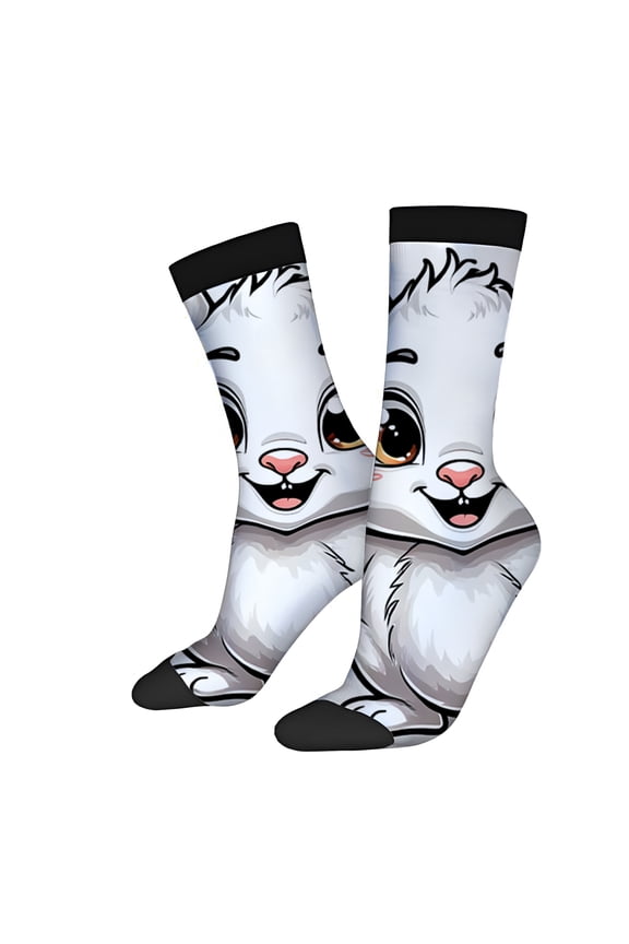 Whimsical Cartoon Rabbit Design Socks (2 Pairs) - Unisex Trendy Mixed Color Socks for All Seasons - Playful & Fun Style